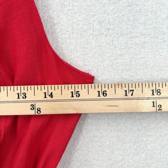 JOSLIN Amella Linen Mini Wrap Dress Womens 0 Red Sleeveless Collar V Neck Ruffle - Picture 15 of 16